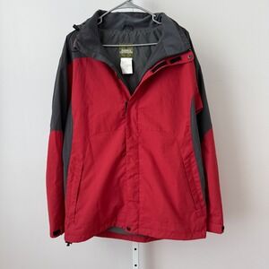 Rugged Exposure Men's Red Gray Full Zip‎ Hooded Jacket Waterproof Size M